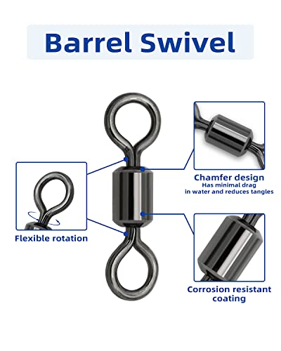 BLUEWING Barrel Fishing Swivels 40lbs - 209lbs High Strength Swivels Fish Line Lure Connector for Saltwater Fishing, 50pcs/100pcs - size: 126 lbs (50 pcs)