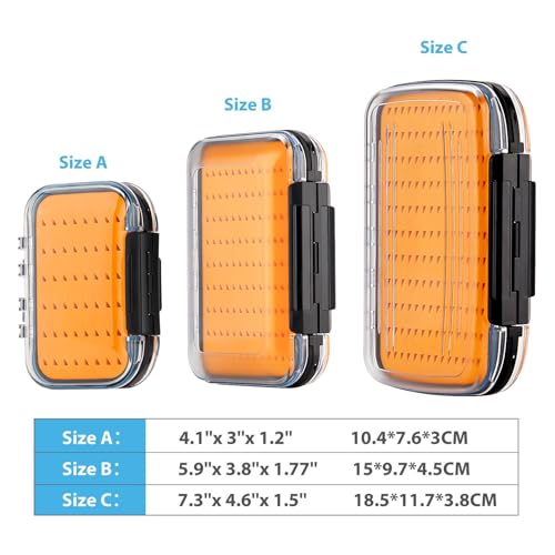 Gonex Fly Boxes for Fly Fishing Jig Boxes Two-Sided Waterproof Lightweight Fly Fishing Box Easy Grip Transparent Lid Fly Fishing Lures Box, 7.3"x 4.6"x 1.5", Orange - color: Orange, Black, Transparent, size: Size C (7.3"x 4.6"x 1.5")