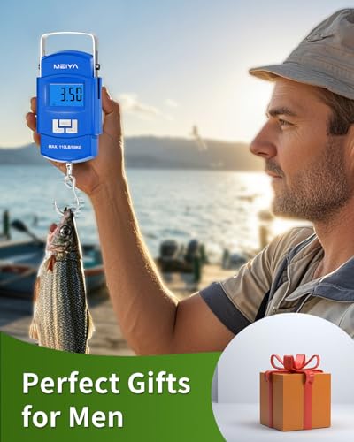 MEIYA Fish Scale 110lb Portable Luggage Scale Travel Digital Hanging Scale with Hook, Fishing Gifts for Men, Weighing Tool for Suitcases & Fish, Includes 2 AAA Batteries, Backlit LCD Display (Blue) - color: Blue