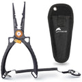 Fishing Pliers Hook Remover, Saltwater Split Ring Pliers with Safety Lock, Fishing Gear with Sheath and Lanyard, Fishing Gifts for Men - color: Black