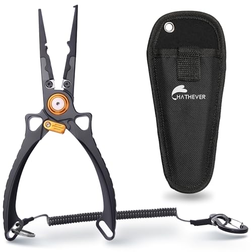 Fishing Pliers Hook Remover, Saltwater Split Ring Pliers with Safety Lock, Fishing Gear with Sheath and Lanyard, Fishing Gifts for Men - color: Black
