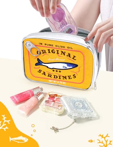 Cessfle Canned Sardines Makeup Bag, Funny Sardine Tin Fish Cosmetic Bag, Creative Cute Makeup Bag Kawaii Pencil Case Pouch, Coquette Make up Pouch for Women - color: Yellow