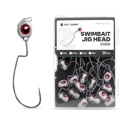 OJY&DOIIIY Fish Eye Swimbait Jig Heads, 12/20 Pack Weighted Hooks for Texas Rig or Ned Rig Fishing 1/8 3/16 1/4 3/8 oz - style: 3/16oz, 1/0, 20 Pack