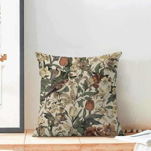 Chinoiserie Pillow Covers 16x16 Set of 2, Spring Floral Bird Tulip Throw Pillow Covers Linen Vintage Farmhouse Flowers Outdoor Pillowcase Home Decor for Couch Sofa - color: Chinoiserie-3, size: 16" x 16" (Pack of 1)