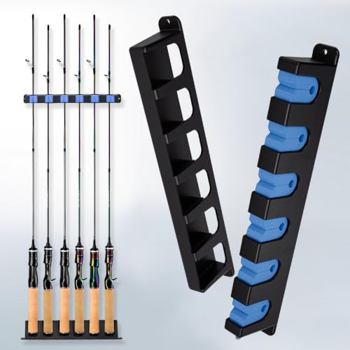 Axlksia Fishing Rod Holder Wall Mount, 1 Pair Fishing Pole Holders for Garage, Boats, 6 Fishing Rod Storage Racks (Vertical Blue) - color: Vertical Blue