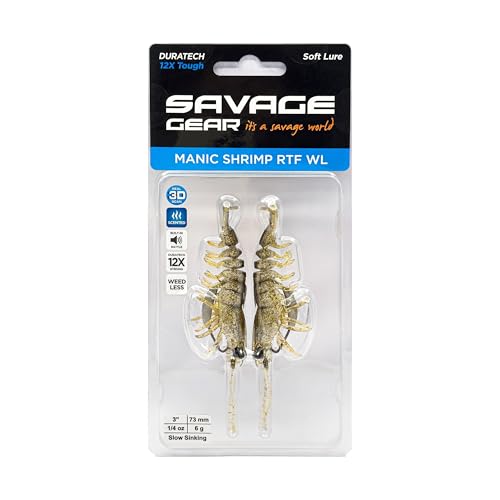 Savage Gear Manic Shrimp V2 Soft Plastic Fishing Bait, Realistic Contours, Colors and Movement, Durable Construction, Weighted Ultra-Sharp Jig Hook - color: Purple Chartreuse, size: 3 1/2 in - 3/8 oz