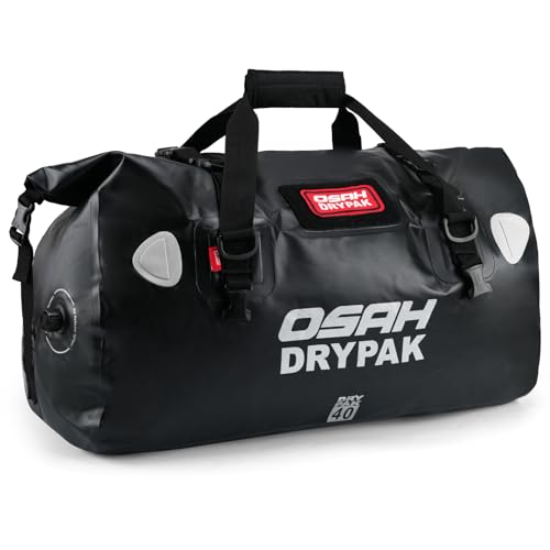 OSAH DRYPAK Waterproof Duffel Bag - Motorcycle Dry Bag Tail Bag with Large Storage Space, Waterproof Luggage Duffle Bags with Outer Mesh Zipper Pocket for Camping, Kayaking, Fishing & Traveling - color: Black, size: 40L