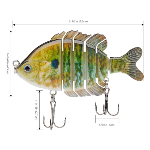 BASSDASH SwimPanfish Multi Jointed Panfish Bluegill Swimbaits Hard Topwater Bass Lures Fishing Lure Crank Saltwater 3.5in/0.85oz - color: Blue/Gold Pumpkinseed
