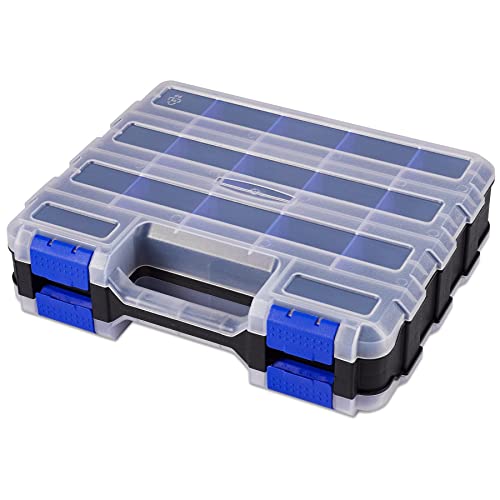 Hardware Organizer Box with 34 Compartments & Removable Dividers - Durable Plastic Double Side Tools Box for Nuts, Bolts, Screws, Nails & Small Hardware (Blue) - color: Blue, size: 1 PACK