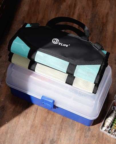 CVLIFE Fishing Tackle Bag, Lure Wrap Organizer, Soft Plastic Lure Bait Storage with 6 PVC & Mesh Pockets, Includes 30 Treble Hook Covers, 130 Single Bonnets, Retractable Hook Sharpener, Yellow