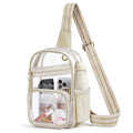 Missnine Clear Bag for Stadium Events Clear Sling Bag Fanny Pack Crossbody Purse for Sport Concert with Side Mesh Pocket - color: D-khaki[side Pocket]