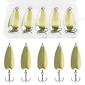 Fishing Spoons Metal Fishing Lures Kit, 5pcs Gold Metal Jigging Trout Lures Casting Trolling Spoon with with Treble Hooks for Trout Bass Pike Walleye Crappie Bass Salmon - size: 1/4oz