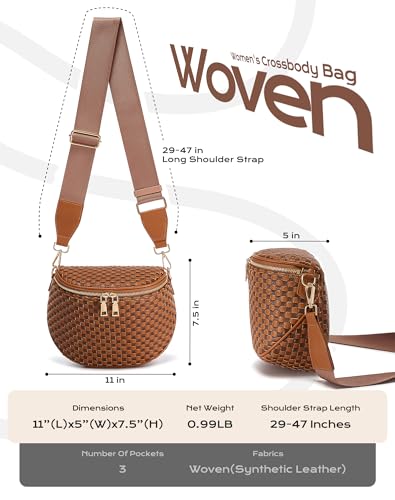 Trendy Woven Checkered Crossbody Bum Bag for Women，PU Leather Checkered Purse Fanny Packs Belt Bag (Woven Bum Bag - Brown Coffee) - color: Woven Bum Bag - Brown Coffee