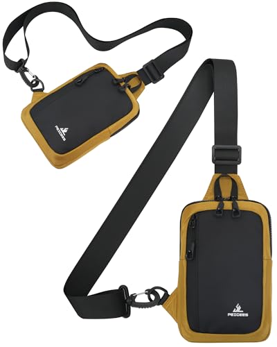 Peicees Small Crossbody Sling Bag Chest Bag Dual Pocket Water Resistant Fanny Pack Running Phone Holder for Men Women Workout Travelling, Yellow - color: Yellow