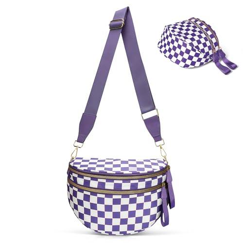 Crossbody Bags for Women, Checkered Bum Bag Crossbody, Spacious Nylon Shoulder Handbag Mom Bag (purple checkered) - color: purple checkered