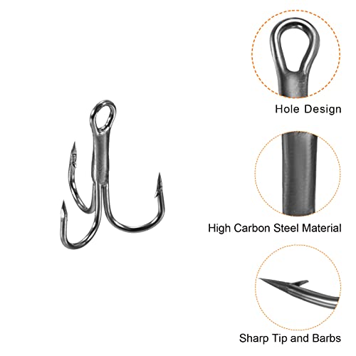 PATIKIL Treble Fish Hooks, Carbon Steel Sharp Round Bend Hook Triple Barbed Hook for Freshwater Saltwater - color: Black, size: 9mm/0.35"