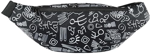Vibe Festival Gear Rave Fanny Pack for Women Men – Festival, 4 Pockets, Adjustable Strap, Cute Waist Bag, Crossbody Belt Bag, Hiking, Running, Cycling - color: Black White Tribal, size: Fits Most