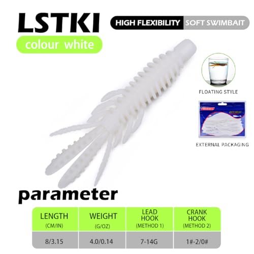 10 Pcs Soft Swimbait Lures, 6.4cm/2.5in Shrimp Shape Soft Plastic Fishing Lures Kit, Bass Fishing Lure Swim Baits with 5 Color, for Fishing Trout, Crappie, Bass, Redfish, Freshwater, Saltwater - color: White, size: 3.15 inch