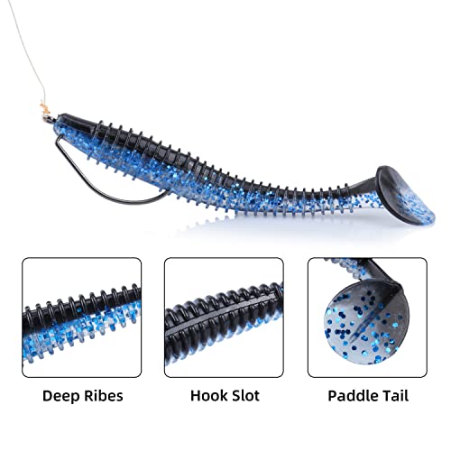 RUNCL Swimbaits Paddle 10/20/30/40PCS, 5/4/3/2 Inchs Paddle Tail, Soft Lure for Trout Crappie Bass, Durable Plastic Bait Swimmer for Saltwater/Freshwater, Fishing Lover's Gift - color: Black Blue, size: 5in, 10pcs