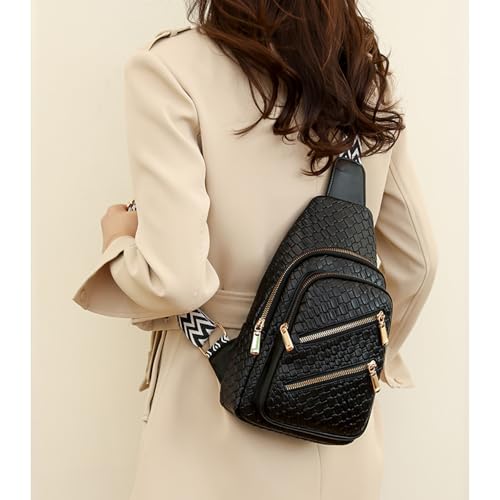 SENDEFN Small Sling Bag Crossbody Bags for Women Vegan Leather Cell Phone Cross Body Purse Fanny Packs Chest Bag for Women - color: B-black