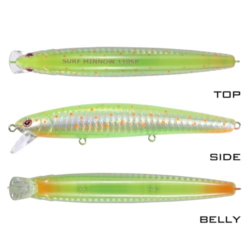 LITTMA California Surf Fishing Lures Saltwater Jerkbait Crankbait Surf Minnow 110/125 - Metallic Sardine Super Glow & Pearl Pink Belly Glow Lures for Halibut & Striper Fishing - color: Lime Mackerel (Super Glow), size: 110mm - 5/8oz