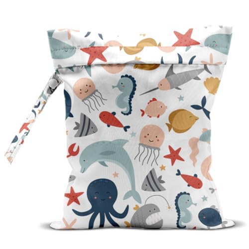 Fish Wet Dry Bags for Diaper Waterproof Swimsuit Washable Reusable Bag for Beach Diapers Dirty Yoga Gym Clothes Plant Gifts for Men Women Baby Friend - color: Fish1