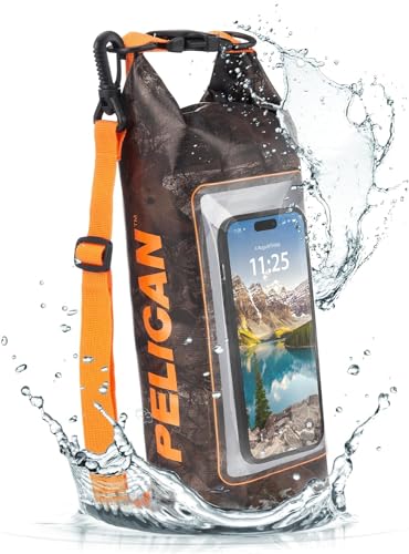 Pelican Marine IP68 Waterproof Dry Bag 2L w/Phone Pouch/Case - Hunter Camo | Roll Top Waterproof Backpack with Touchscreen Phone Pouch - Swimming, Kayaking, Camping, Rafting, Fishing & Travel Essentials - color: Hunter Camo - 2L, size: 2L