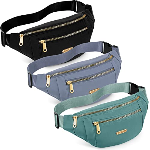 3 Pcs Waterproof Fanny Packs for Women and Men Waist Pack with Adjustable Strap Waist Pouch for Sports Running Exercise Walking Travel - color: Black, Blue, Green