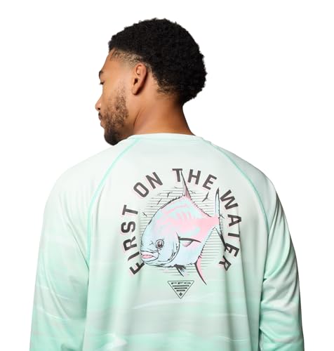 Columbia Men's Super Terminal Tackle PFG Fade Long Sleeve - color: Glaze Green/Obsidian Fotw Permit, size: X-Small