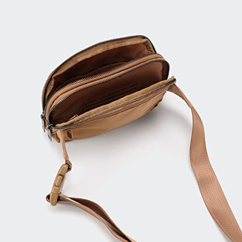 Pander Everywhere Belt Bag for Women, 5 Zipper Pockets Nylon Crossbody Fanny Pack Purse (Caramel Burnt). - color: Caramel Burnt