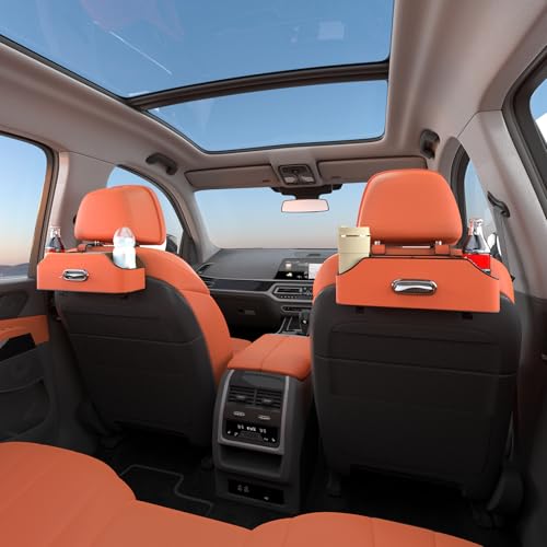 Car Rear Backseat Extra Multifunctional Drink Cup Holder Organizers with Tissue Storage Box Organizer & Hooks for Car Seat Back. Orange - color: Orange