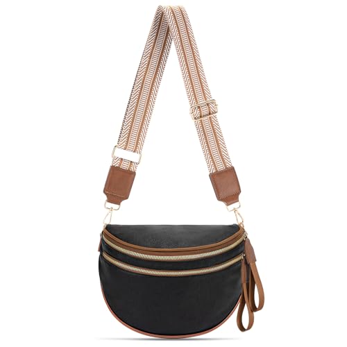 oscaurt Leather Crossbody Bag Bum Bag for Women Large Sling Bag Cross Body Purse Shoulder Handbag Fanny Pack - color: Black, size: Medium