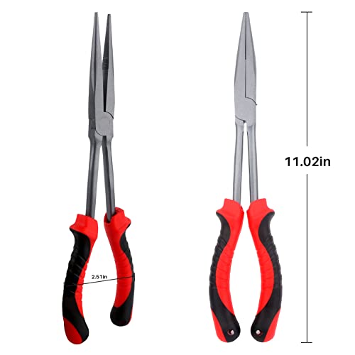 Hikary Long Nose Fishing Pliers, Stainless Steel Hook Remover Braid Cutter Rustproof Multi-Tool Fishing Gripper for Freshwater Saltwater - color: Red-11inch