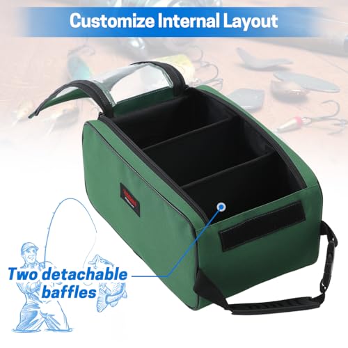 VISEMAN Fishing Tackle Bag, Waterproof Bait Storage Bag, Tackle Organizer | Fishing Bait Bag with Transparent Window for Crappie and Bass Fishing - color: Green