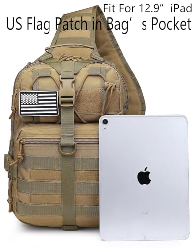 Tactical Sling Pack Big Crossbody Backpack Over Shoulder Bag Military for Men Hiking Outdoor Sport Gym - color: Brown Tan