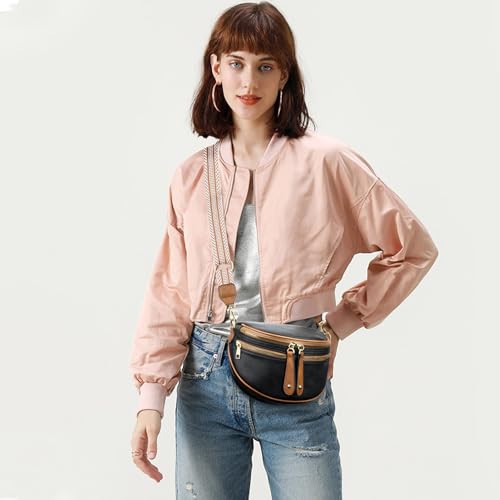 KKXIU Crossbody Sling Bag for Women Trendy Fanny Pack Vegan Leather Chest Bag | Trendy - color: Black