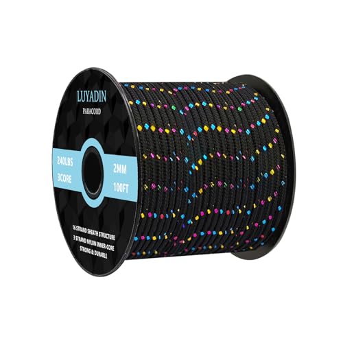Paracord 240lb - Diameter 2mm Micro Utility Cord -3 Strand Parachute Spool Cord - 100ft 200ft,Paracord for Camping,Hiking,Fishing,Outdoor and DIY - color: Black Camo, size: 100 ft