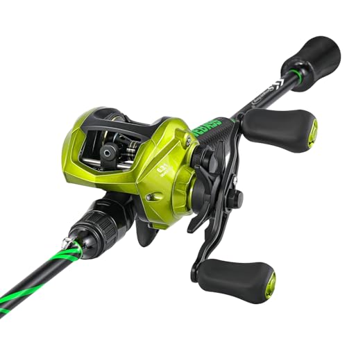 One Bass Fishing Rod Reel Combos, Spinning & Casting Combo, Graphite 2Pc Blanks, Stainless-Steel Guides, Super Polymer Handle - color: Casting Combo-Left Handed, size: 7'0"