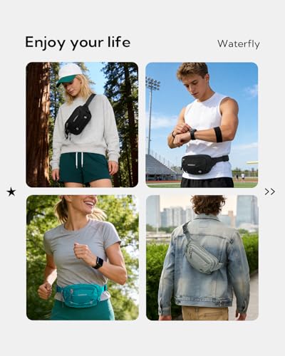 WATERFLY Small RFID Fanny Pack: 1.5L Slim Mini Anti-Theft Crossbody Waist Bag with Extender Strap, Water-Resistant Waist Pack for Men Women Travel Hiking Running-Black - color: Black