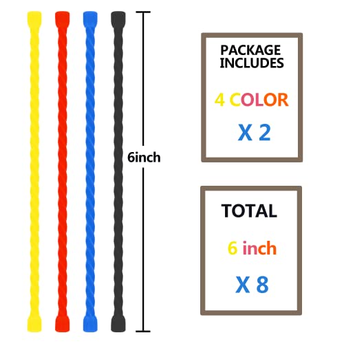 8Pcs 6-inch Silicone Cable Ties Reusable Steel-Core Silicone Twist Cable Tie Straps for Bundling and Organizing, Colorful Bendable Holder Strap for Indoor and Out All Purpose, 4 Colors - color: 6-inch(8pcs)