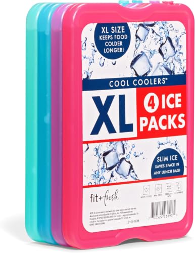 Cool Coolers by Fit & Fresh 4 Pack XL Slim Ice Packs, Quick Freeze Space Saving Reusable Ice Packs for Lunch Boxes or Coolers - color: 멀티 (4팩)
