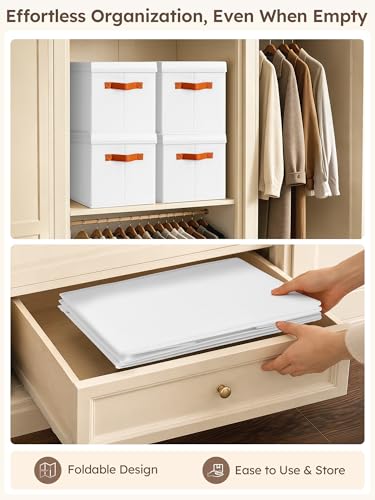 Homsorout Storage Bins with Lids - Fabric Storage Baskets for Shelves, 6 Pack Foldable Decorative Boxes with Handles, Stackable Organizer Bins for Home, Nursery, Dorm, White - color: White, size: L(6-Pack)