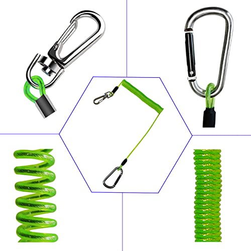 Fishing Lanyard, Heavy Duty Coiled Lanyards Stainless Steel Wire Inside, Safety Rope Extension Cord Tether Retractable Fishing Accessories for Rods, Pliers, Boating, Paddles, Kayak - color: Thick Green