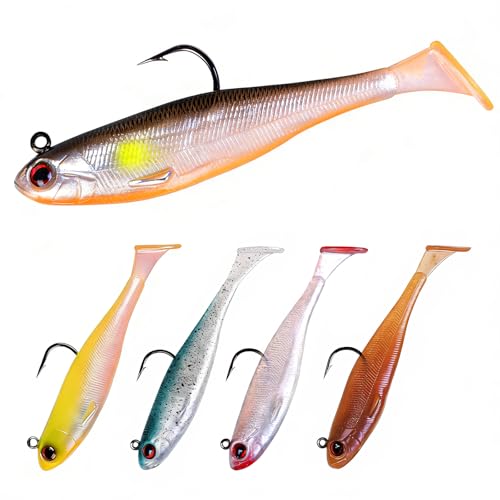 5/6Pcs Easy Catch Pre-Rigged Soft Lures,Baits for Bass Fishing - Jig Heads Soft Plastic Walleye Lures, Fishing Bait for Saltwater & Freshwater - color: 3.5",0.42oz,Colorful