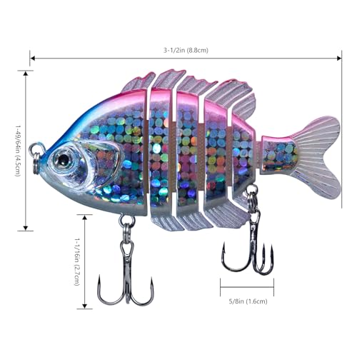 BASSDASH SwimPanfish Multi Jointed Panfish Bluegill Swimbaits Hard Topwater Bass Lures Fishing Lure Crank Saltwater 3.5in/0.85oz - color: Pink/Silver