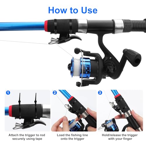 TSV 4PCS Surf Fishing Rod Bait Launcher Cannon, Long Distance Casting Trigger for Fixed Spool Reels, Bionic Thumb Finger Protector for Beach Surf Anglers - color: Black+Silver