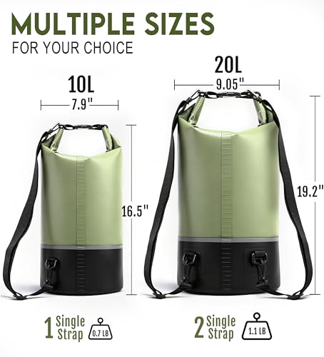 Soulsfeng Waterproof Dry Bag Roll Top Lightweight Dry Backpack for Boating, Kayaking, Travel, Beach, Swimming, Hiking & Camping - Floating Dry Sack with Adjustable Shoulder Straps 20L - color: Green, size: 20L
