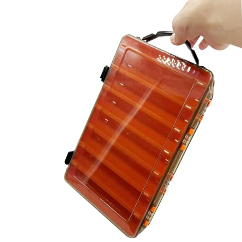 14 Compartments Double-Sided Visible Fishing Lure Hook Tackle Box Hard Plastic Orange/Yellow Container Box for Fishing Lures Hooks Jewelry Beads Earring (1pcs-orange-14compartments) - color: 1pcs-orange-14compartments
