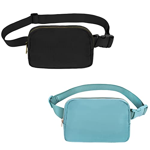 VOROLO Fanny Pack For Women And Men Crossbody Bag Belt Bag | Adjustable Strap Graduation Gifts Lightweight Travel Running - color: Black+Light Blue