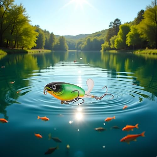 Topwater Fishing Lures Bass with Floating Tractor Rotating Tail Barb Treble Hooks Artificial Hard Bait Swimbait Lures Surface Crankbait for Bass Trout Walleye Pike Musky Fishing Topwater